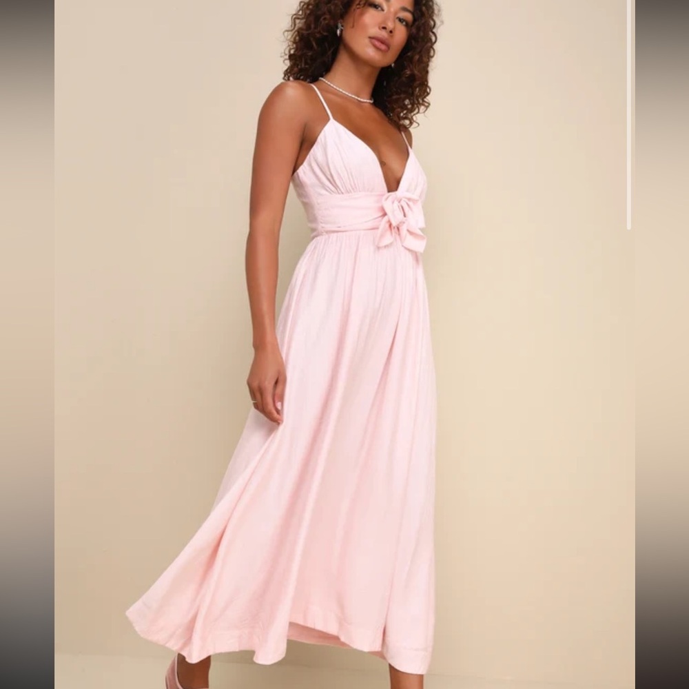Lulus Extravagant Cutie Light Pink Bow Sleeveless Midi Dress in Light Pink